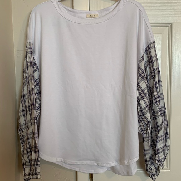 Long Sleeved White + Plaid Shirt - Picture 1 of 5